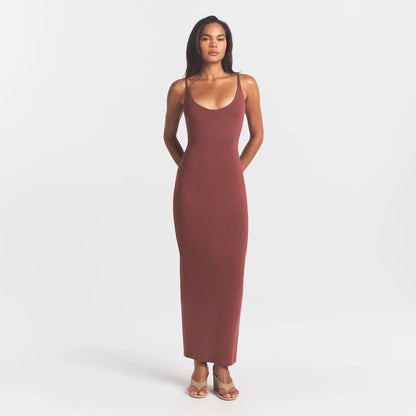 Smooth Layers Scoop Neck Long Dress