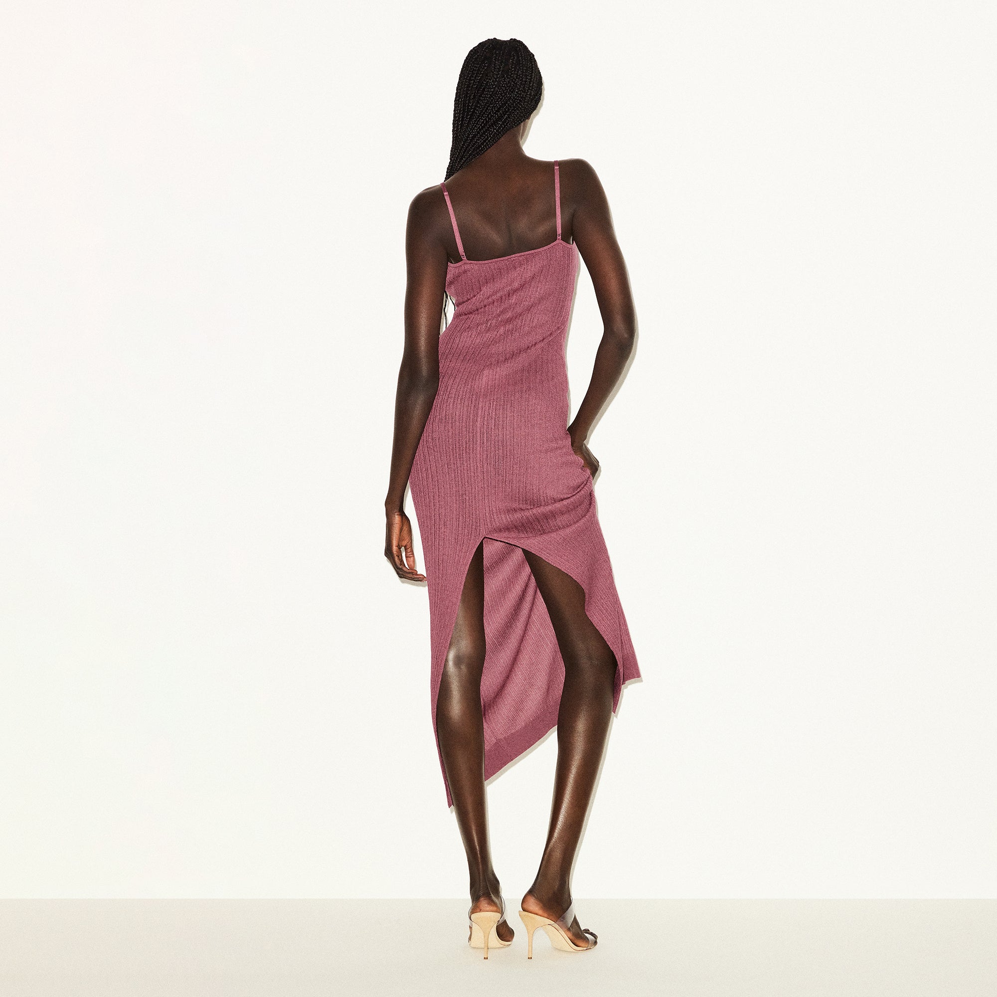 SHEER KNIT LONG CAMI DRESS | BEET