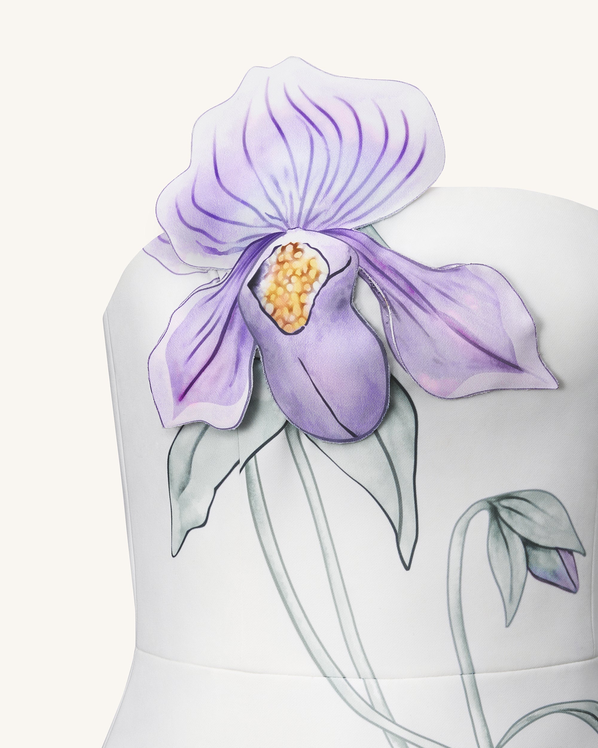 Slipper Orchid Appliqué Mini Dress - Ivory/Peach Pink