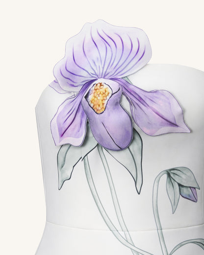 Slipper Orchid Appliqué Mini Dress - Ivory/Blue