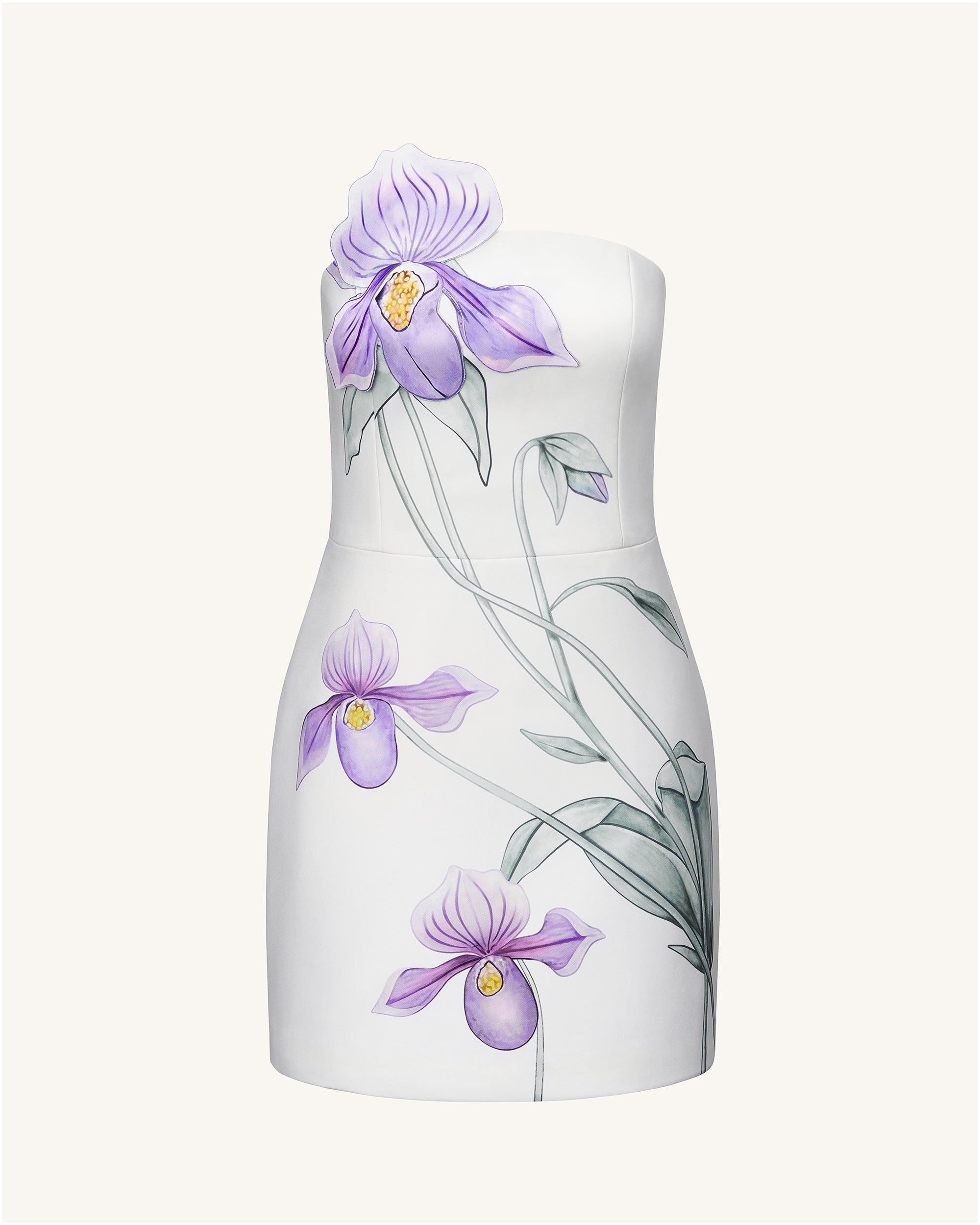 Slipper Orchid Appliqué Mini Dress - Ivory/Peach Pink