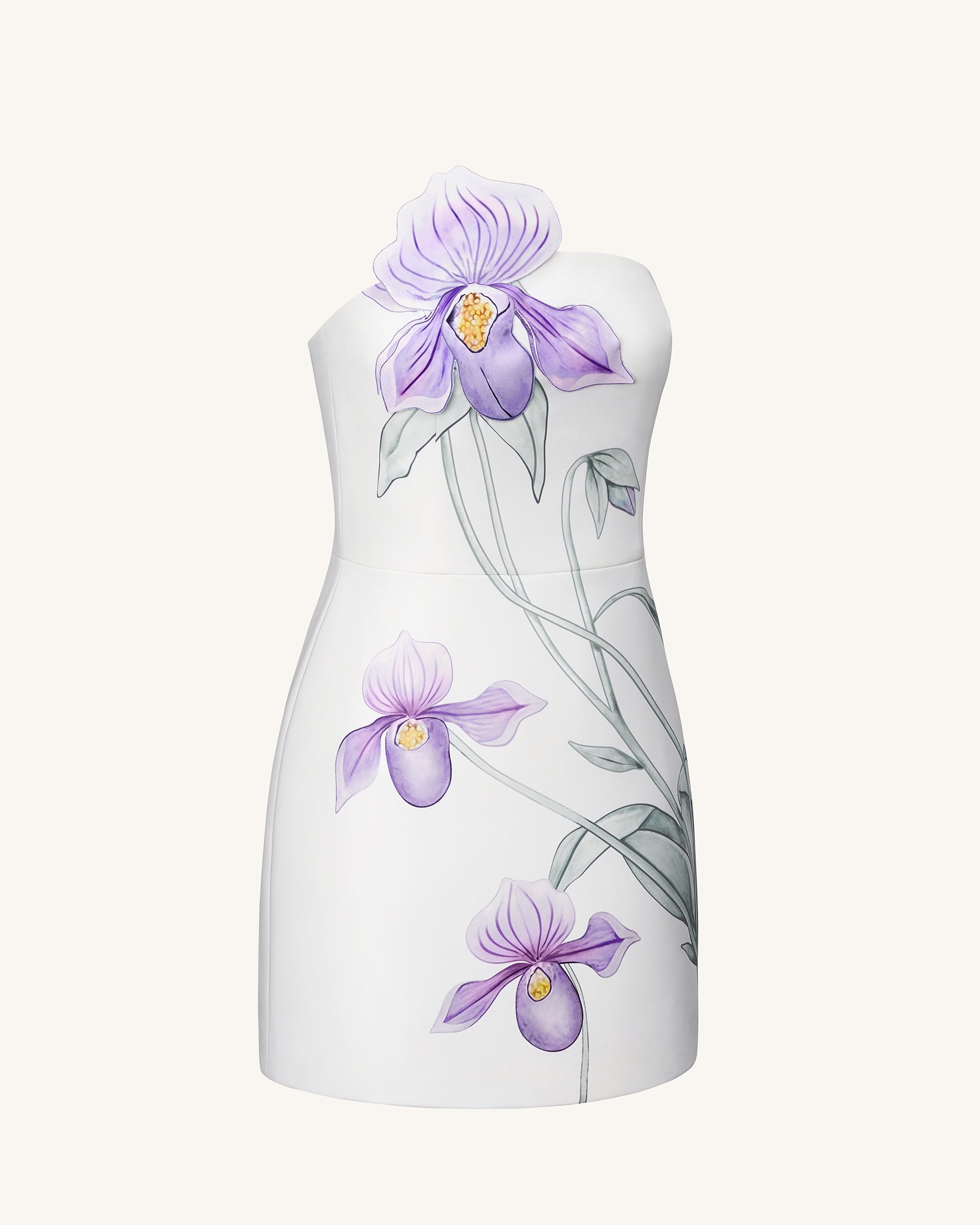 Slipper Orchid Appliqué Mini Dress - Ivory/Peach Pink