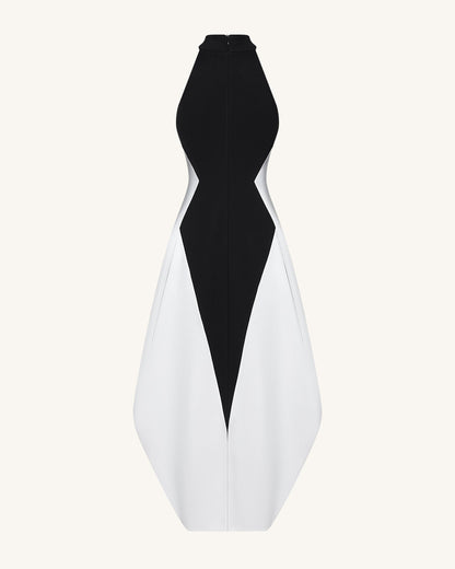 Monochrome Paneled Maxi Dress – Black