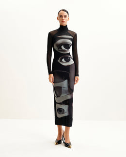 Sophia Eye Print Mesh Dress - Black/White