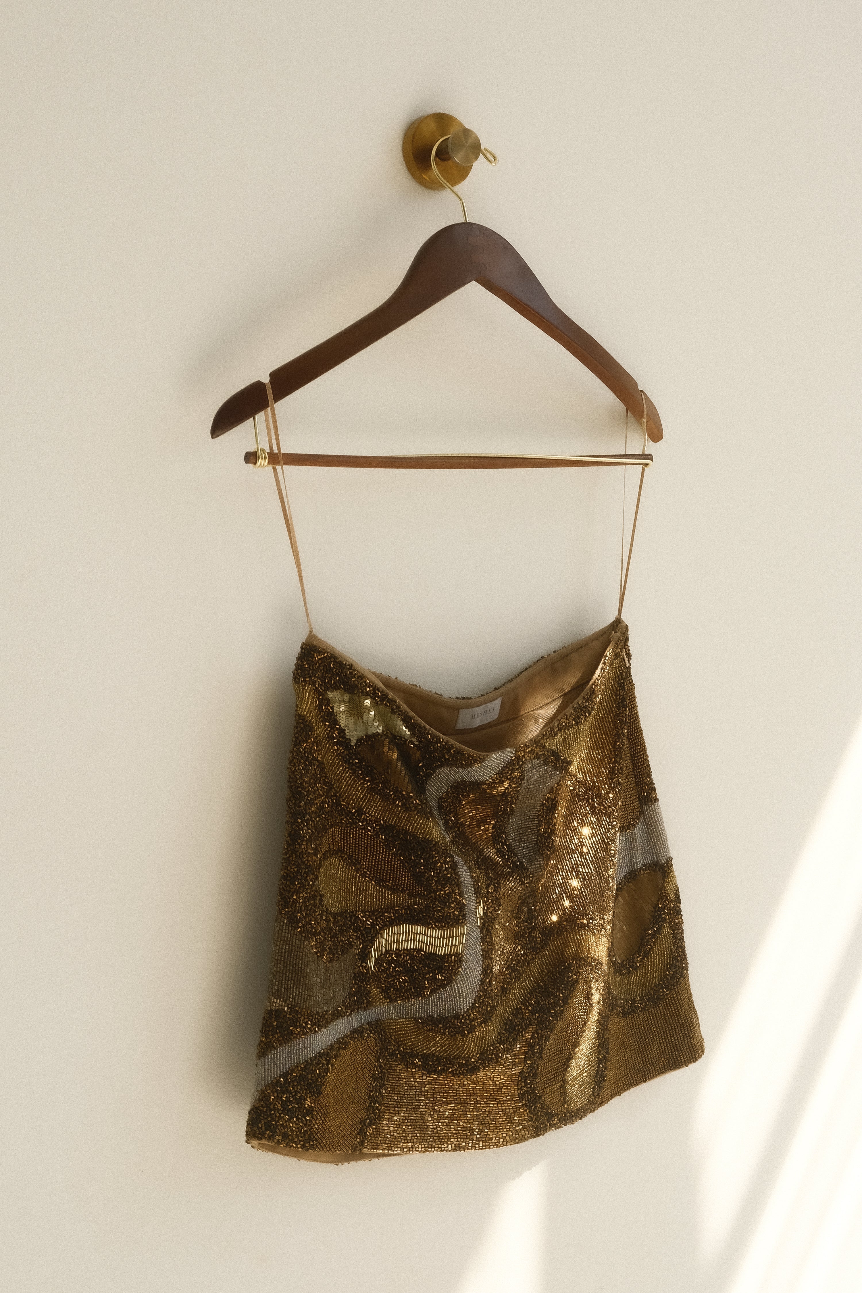 Asher Hand Beaded Abstract Mini Skirt - Gold