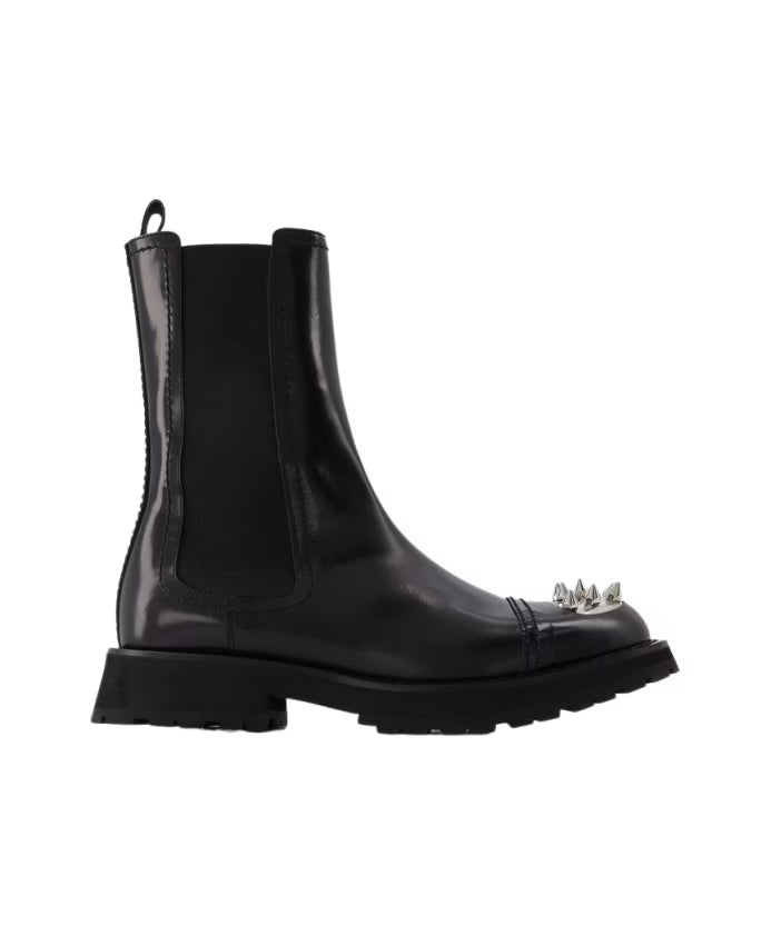 Black Leather Studded Ankle Boots
