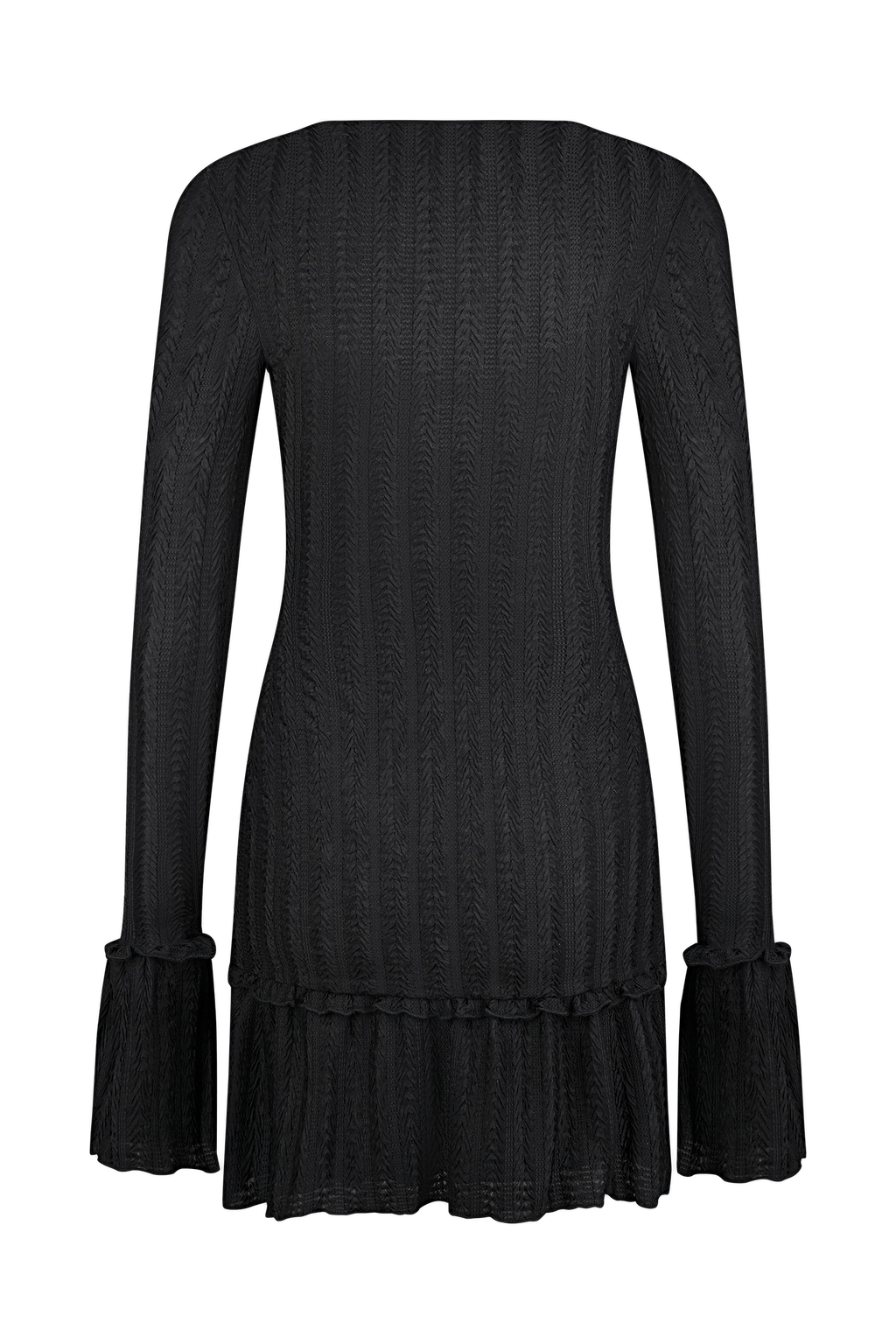 Daphne Pointelle Long Sleeve Mini Dress - Black