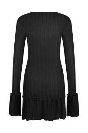Daphne Pointelle Long Sleeve Mini Dress - Black