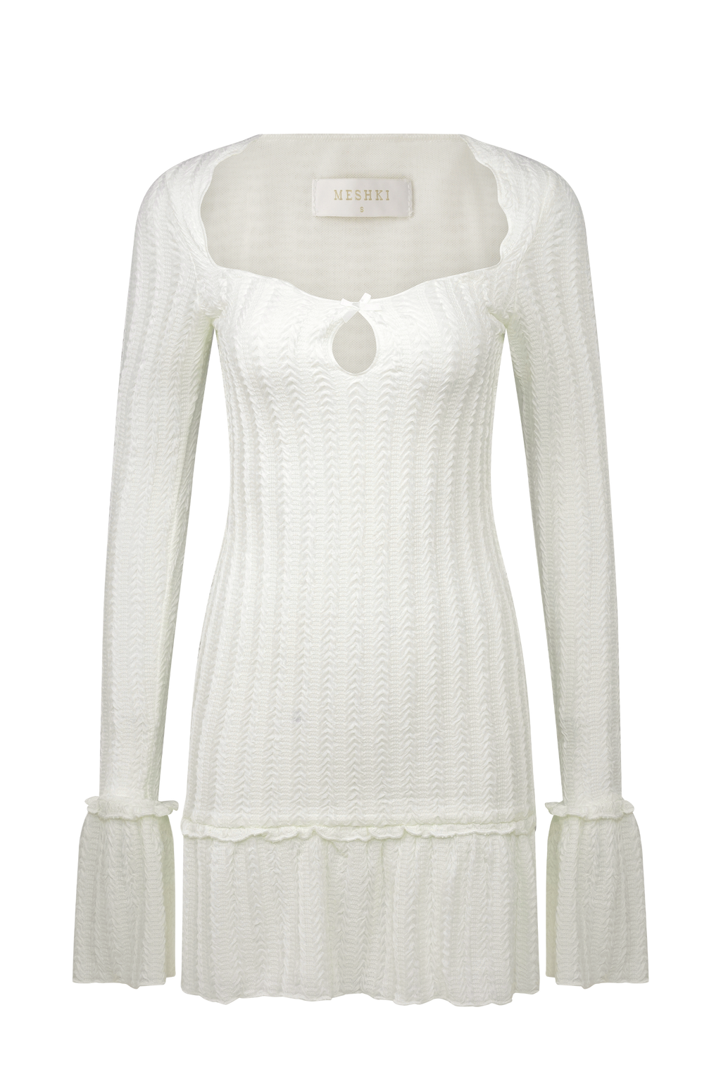 Daphne Pointelle Long Sleeve Mini Dress - Ivory