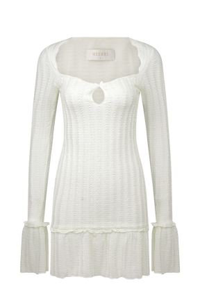 Daphne Pointelle Long Sleeve Mini Dress - Ivory