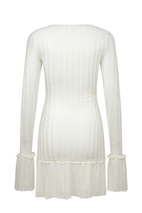 Daphne Pointelle Long Sleeve Mini Dress - Ivory