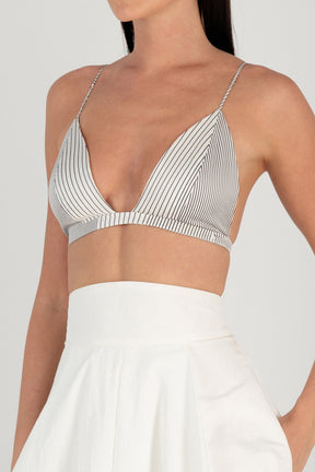 STRIPED SATIN V BRALETTE