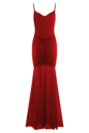 Delaney Slinky And Mesh Maxi Dress - Red