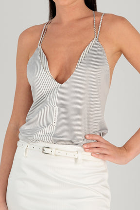 STRIPED SATIN V BRALETTE