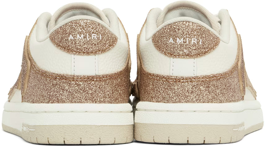 AMIRI White & Gold Shimmer Skel Top Low Sneakers
