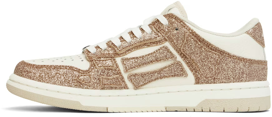 AMIRI White & Gold Shimmer Skel Top Low Sneakers