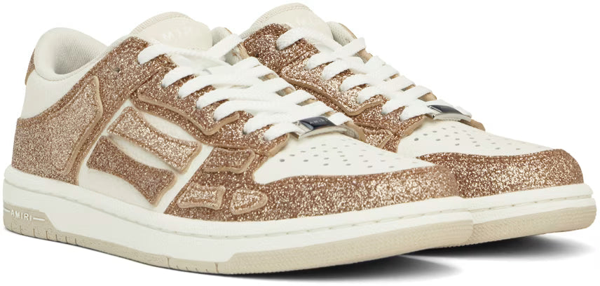 AMIRI White & Gold Shimmer Skel Top Low Sneakers