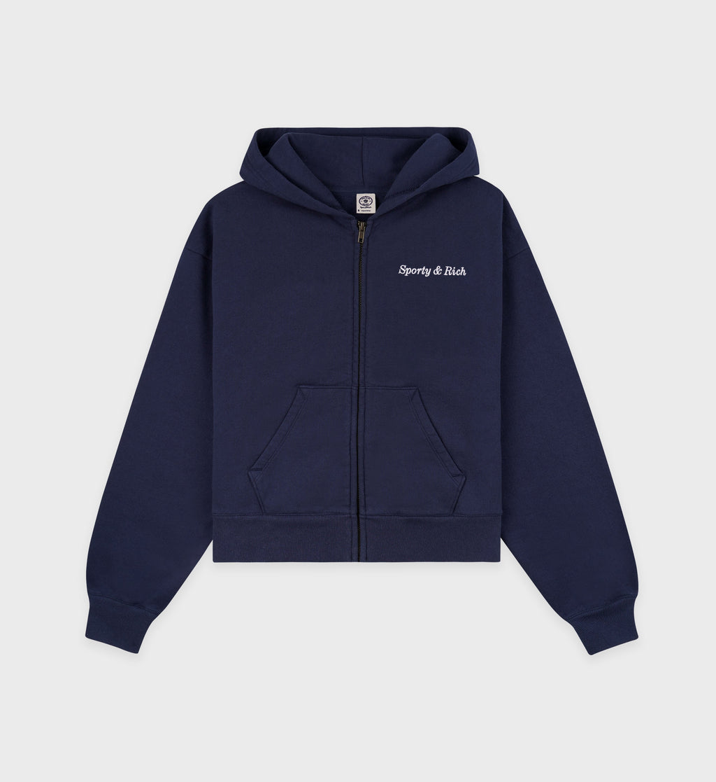 Eden Crest Cropped Zip Hoodie - Navy/White