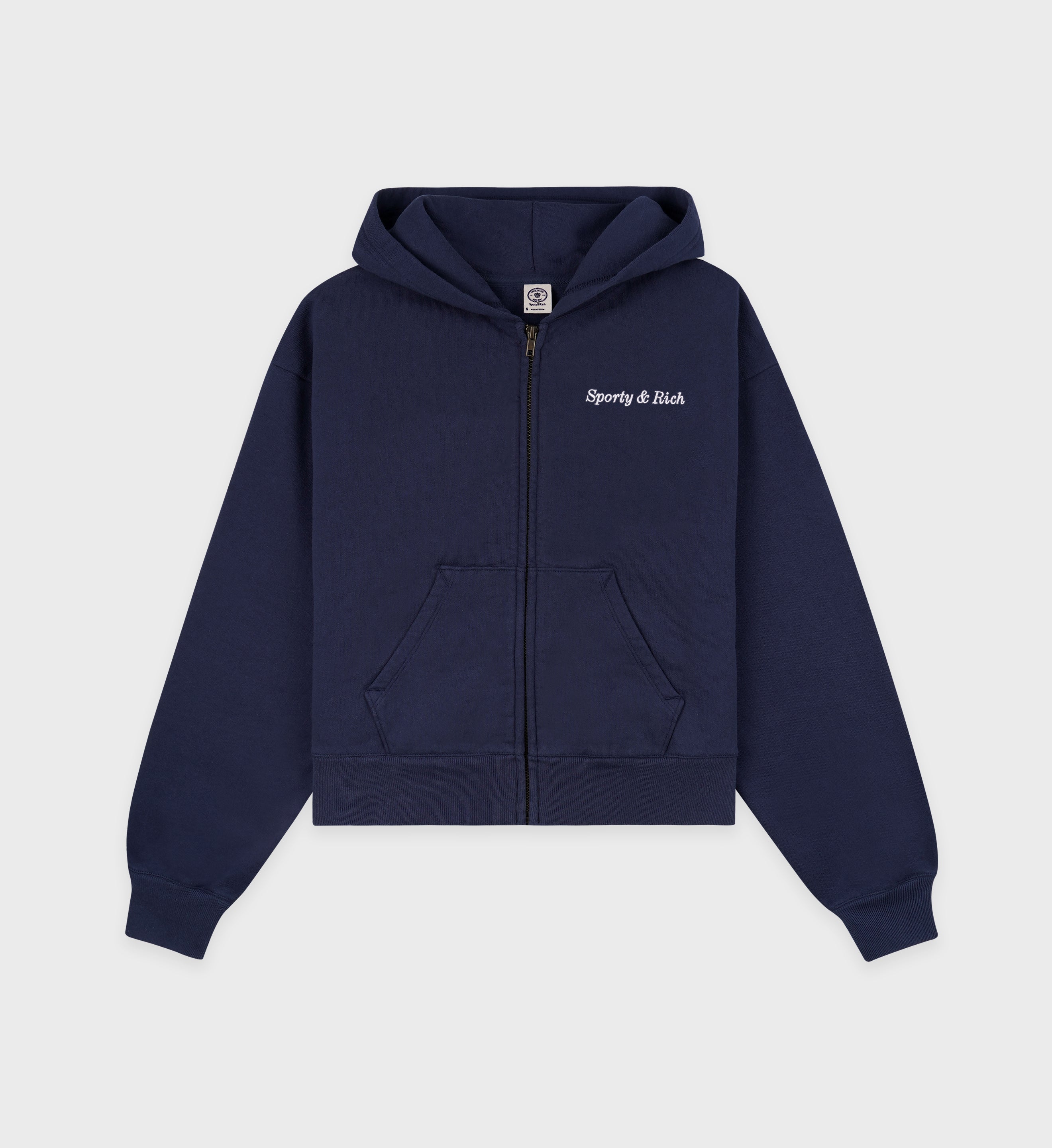 Eden Crest Cropped Zip Hoodie - Navy/White
