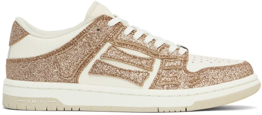 AMIRI White & Gold Shimmer Skel Top Low Sneakers