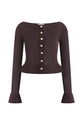 Eleanor Knit Frill Cardigan - Chocolate