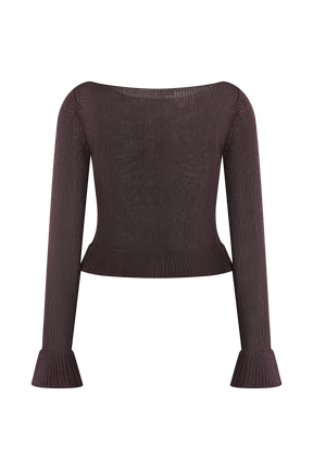 Eleanor Knit Frill Cardigan - Chocolate