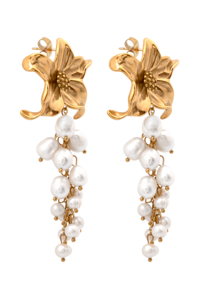 Eva Floral Fresh Water Pearl Earrings - Gold