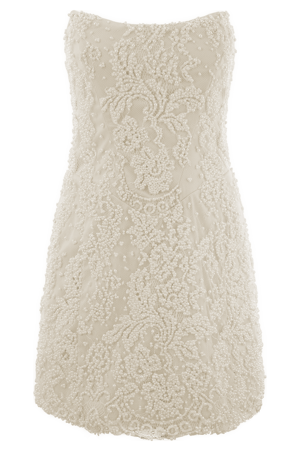 Eva Hand Beaded Pearl & Lace Mini Dress - White