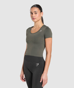 Gymshark Everyday Seamless Tight Fit Crew Neck Tee - Strength Green