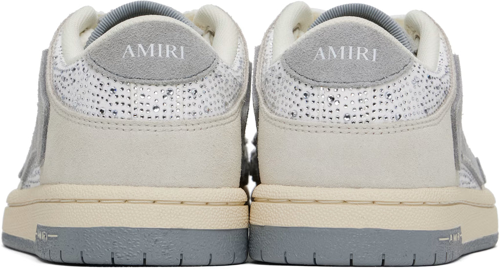 AMIRI Gray & White Crystal Suede Skel Top Low Sneakers