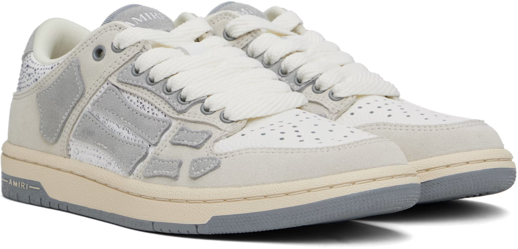 AMIRI Gray & White Crystal Suede Skel Top Low Sneakers