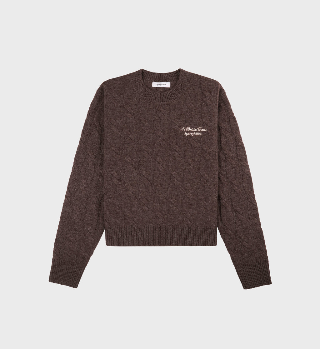 Faubourg Cableknit Wool Cashmere Crewneck - Chocolate/Cream