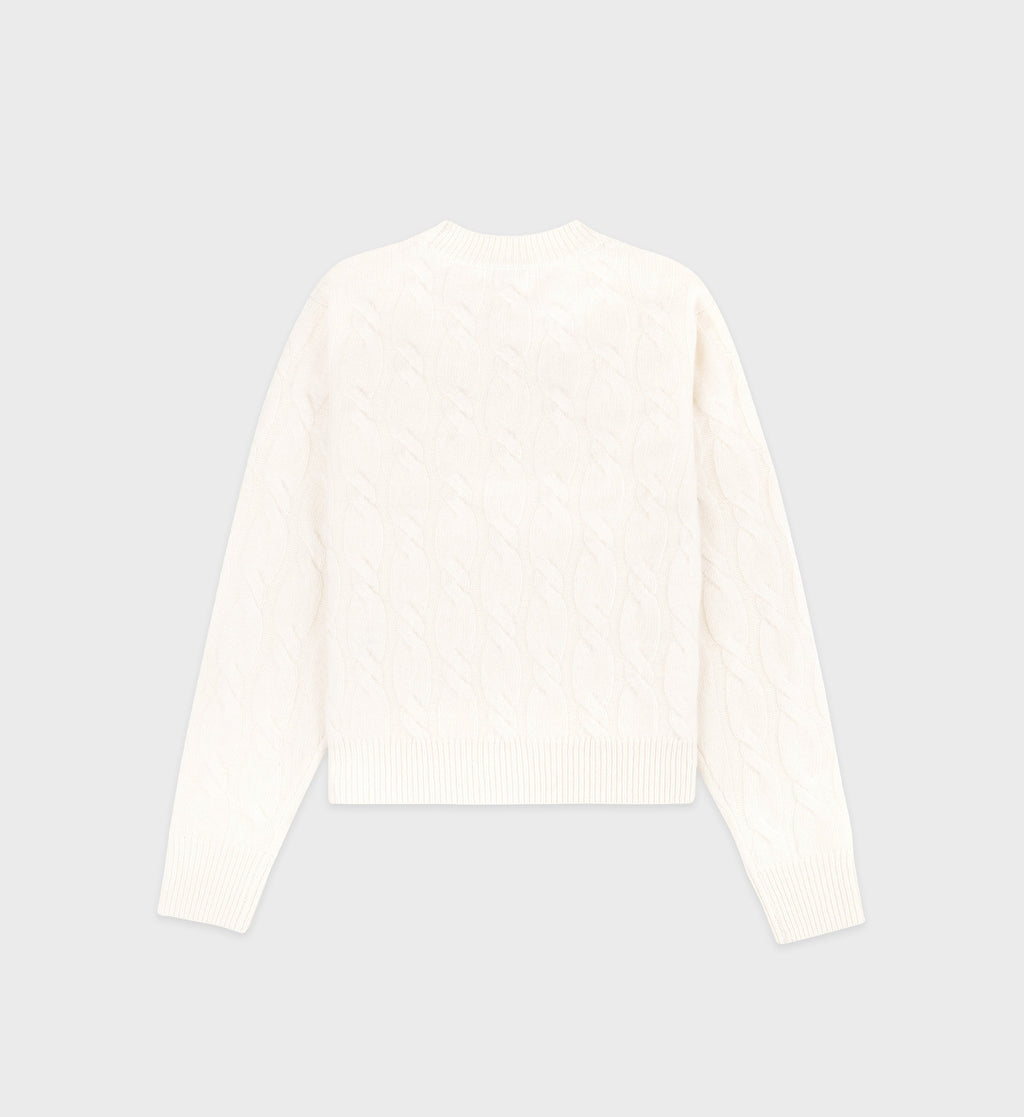 Faubourg Cableknit Wool Cashmere Crewneck - Cream/Chocolate