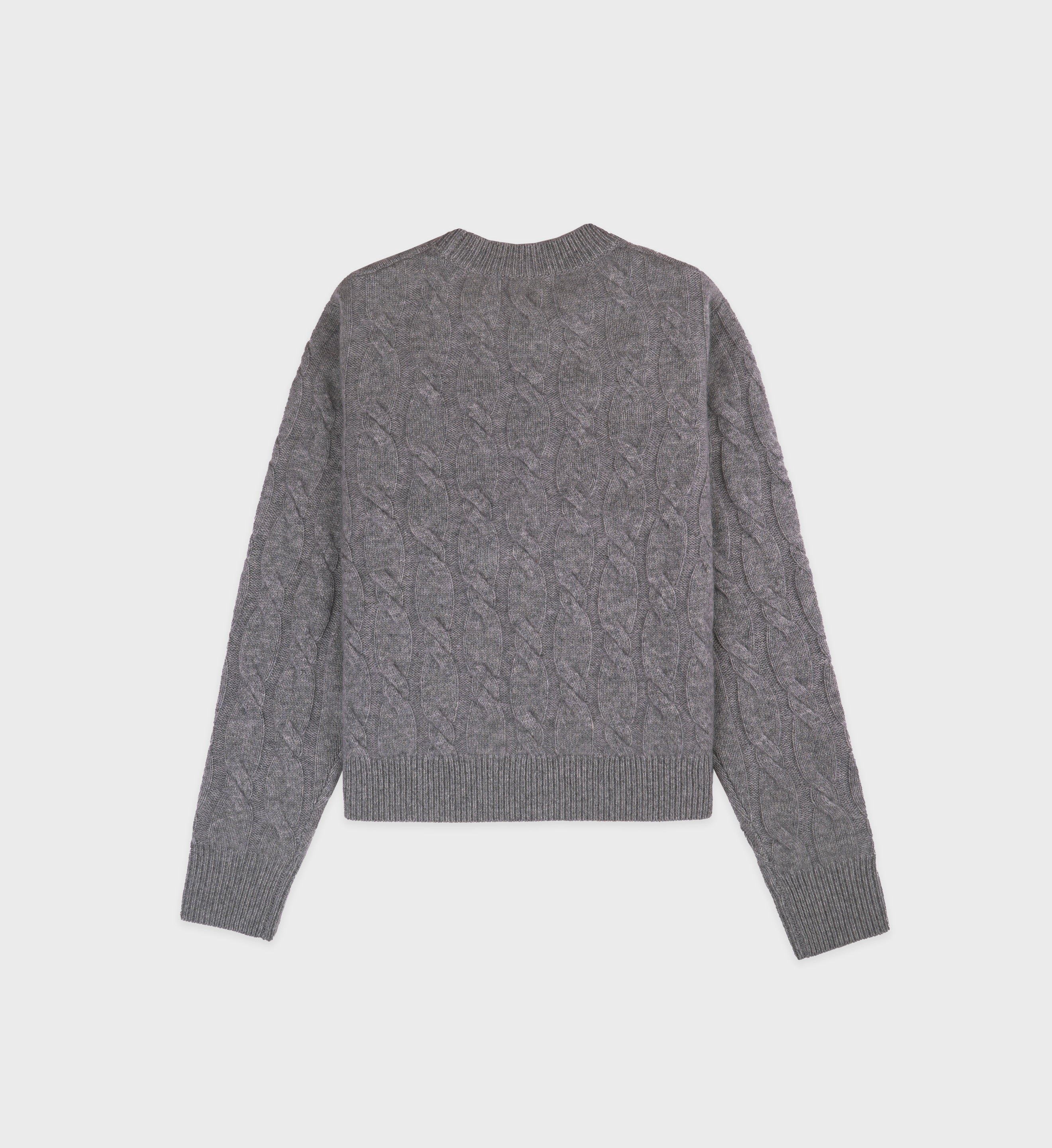 Faubourg Cableknit Wool Cashmere Crewneck - Heather Gray/White