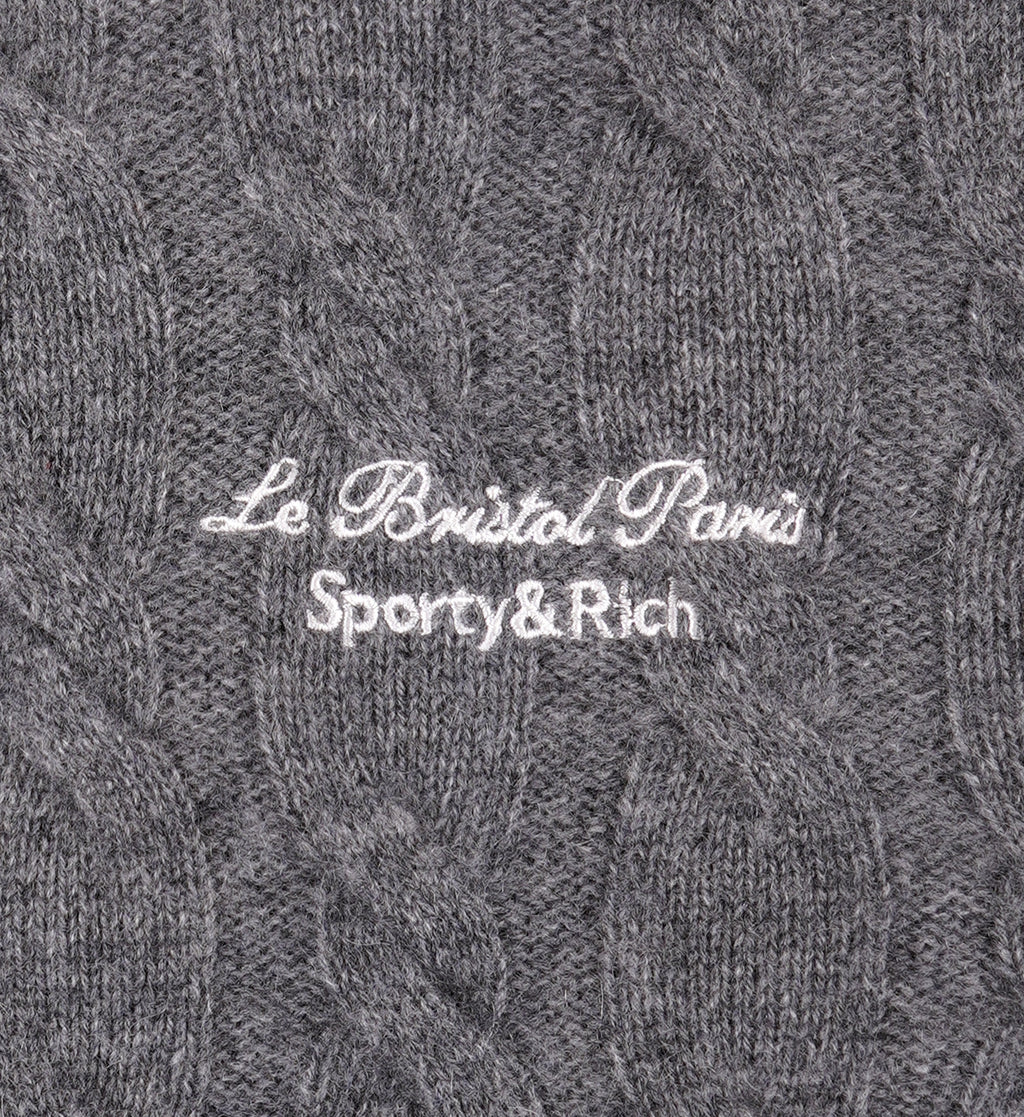 Faubourg Cableknit Wool Cashmere Crewneck - Heather Gray/White