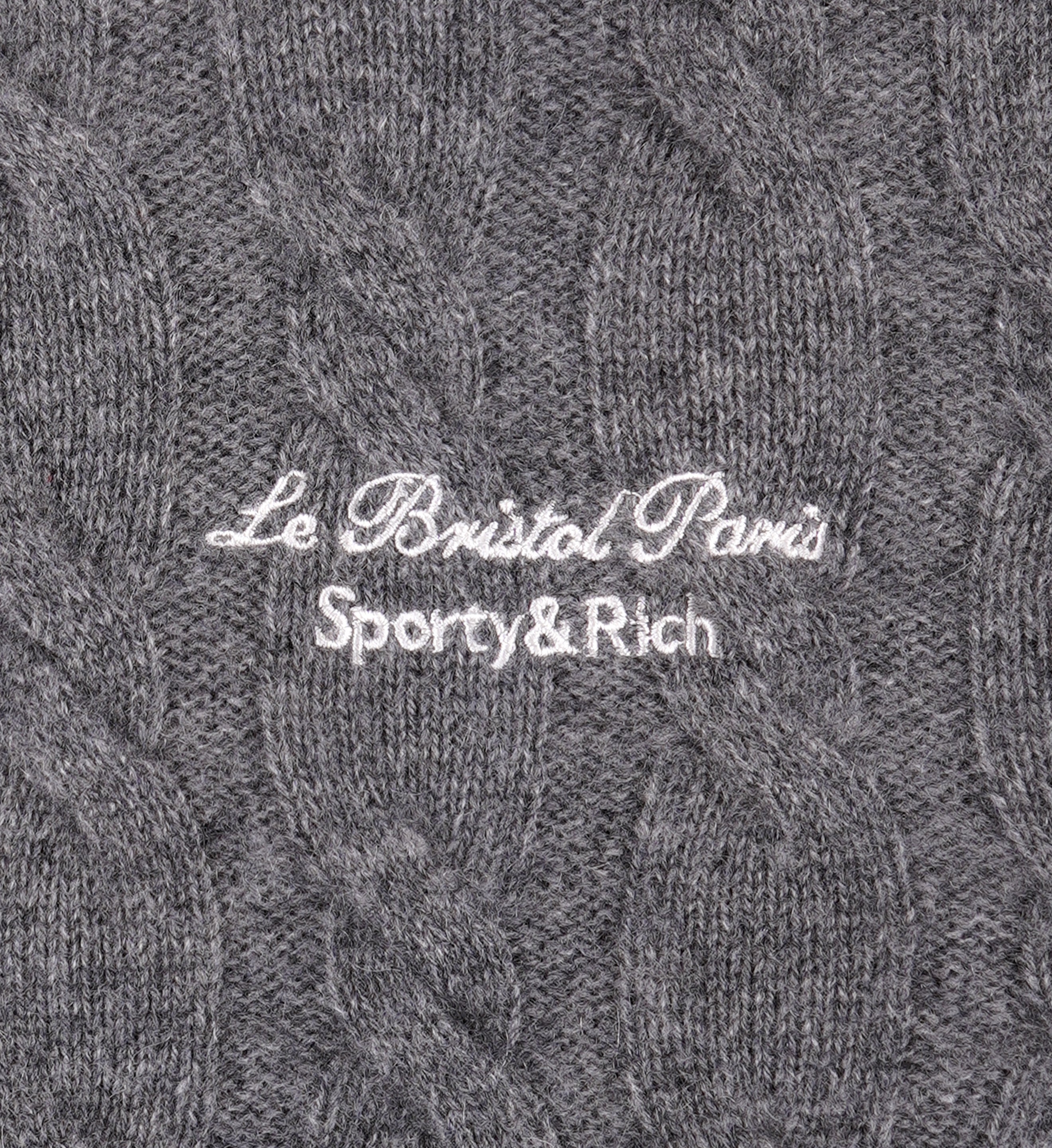 Faubourg Cableknit Wool Cashmere Crewneck - Heather Gray/White