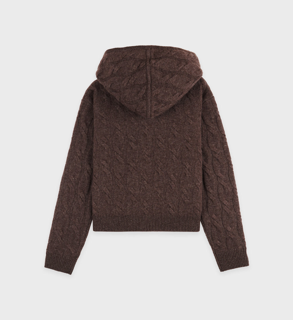 Faubourg Cableknit Wool Cashmere Zip Hoodie - Chocolate/Cream
