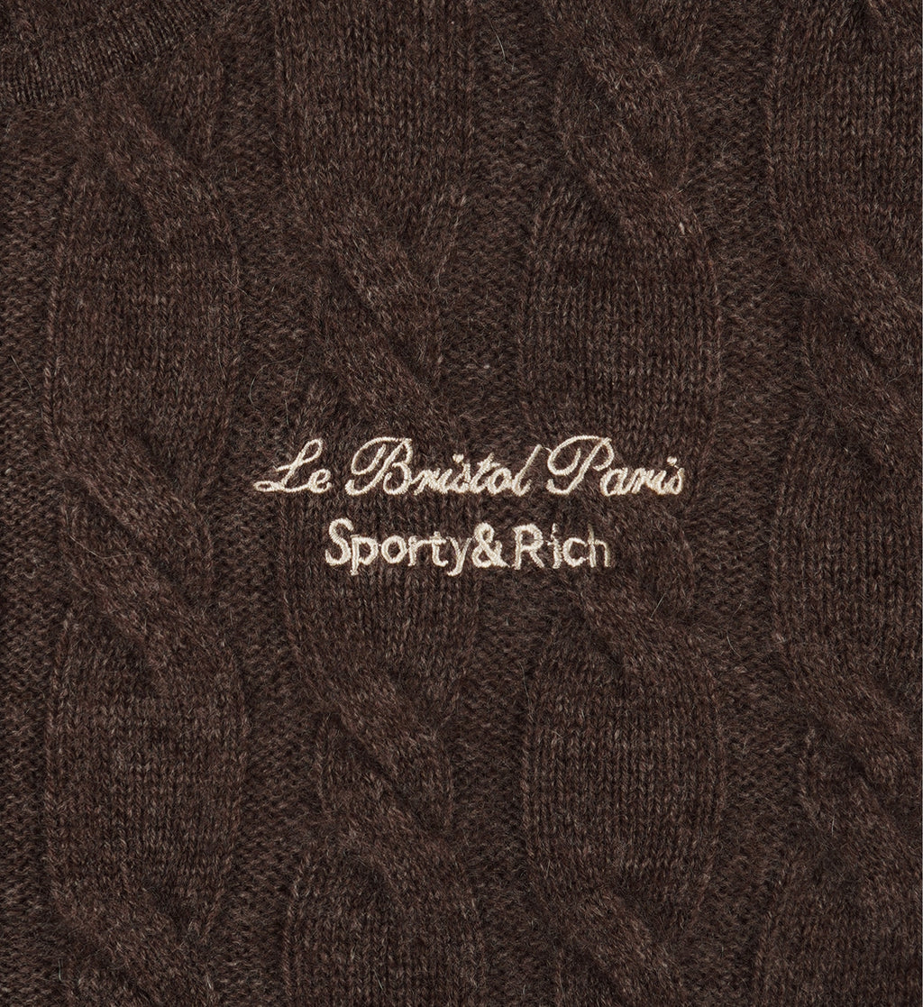 Faubourg Cableknit Wool Cashmere Zip Hoodie - Chocolate/Cream