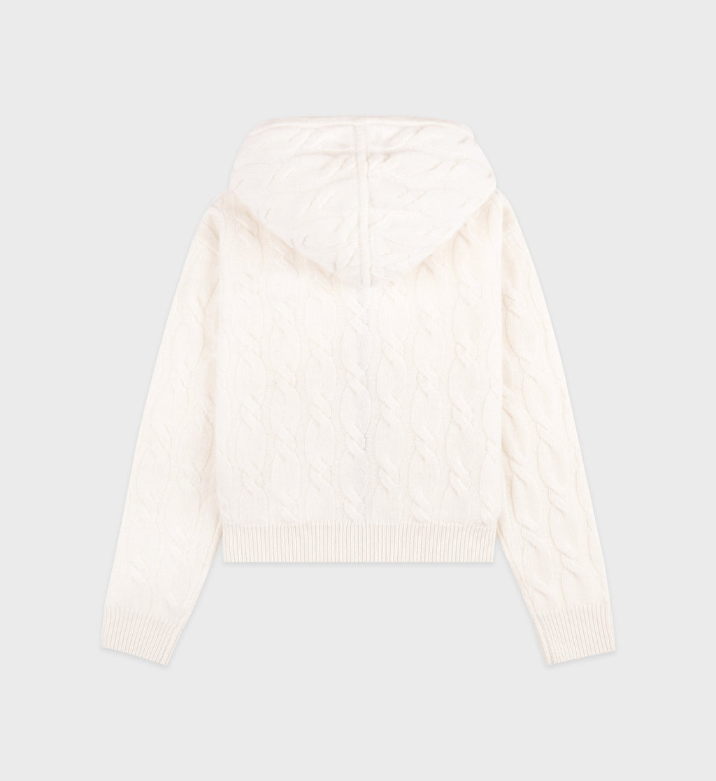 Faubourg Cableknit Wool Cashmere Zip Hoodie - Cream/Chocolate