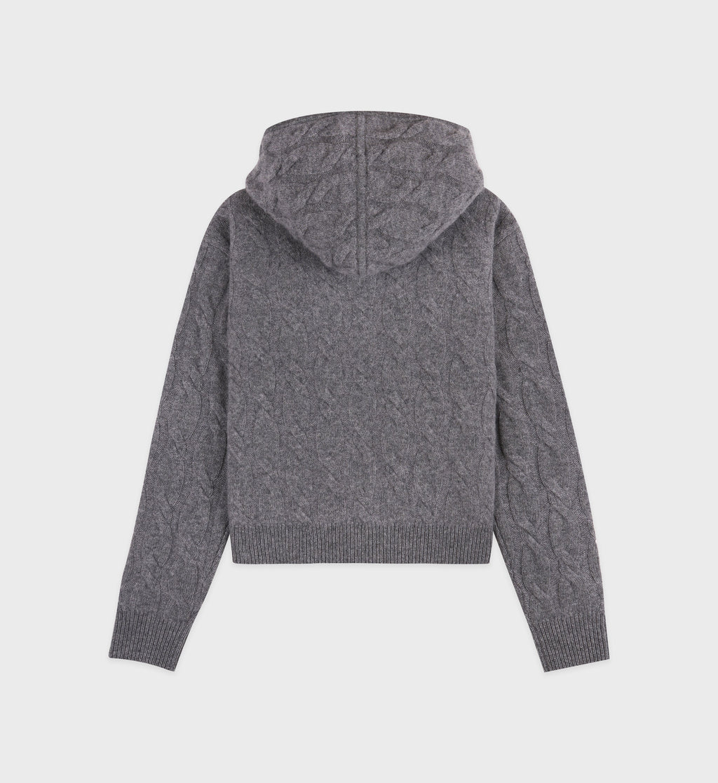 Faubourg Cableknit Wool Cashmere Zip Hoodie - Dark Gray/White