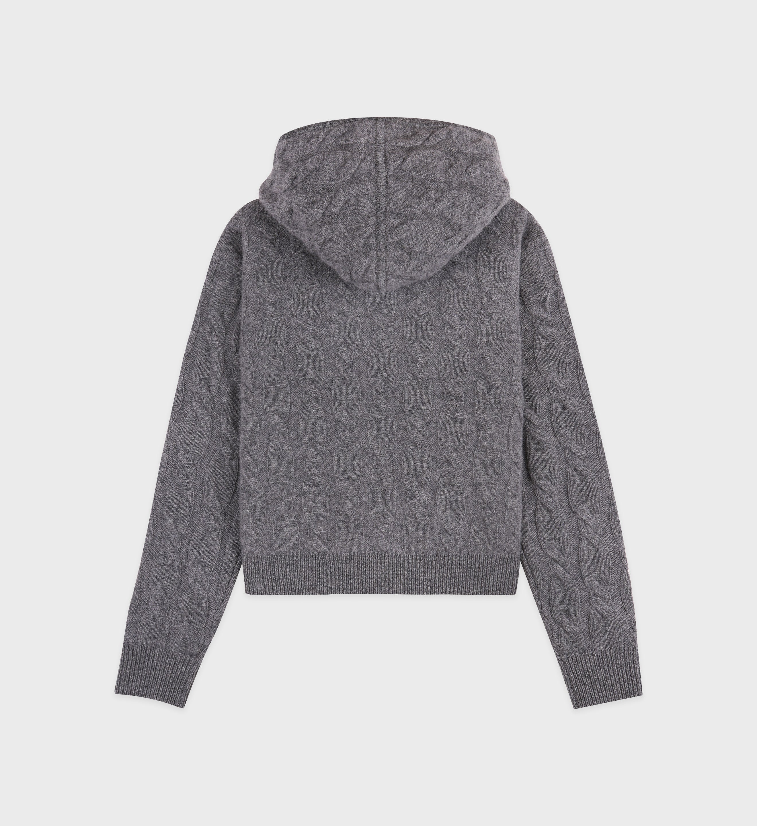 Faubourg Cableknit Wool Cashmere Zip Hoodie - Dark Gray/White