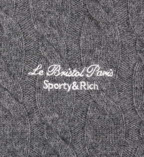 Faubourg Cableknit Wool Cashmere Zip Hoodie - Dark Gray/White