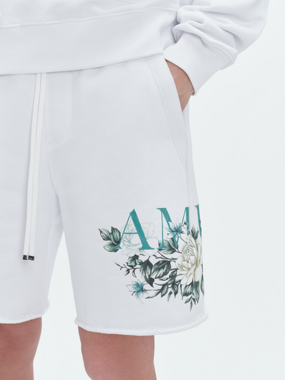 AMIRI FLORAL SWEAT SHORTS WHITE