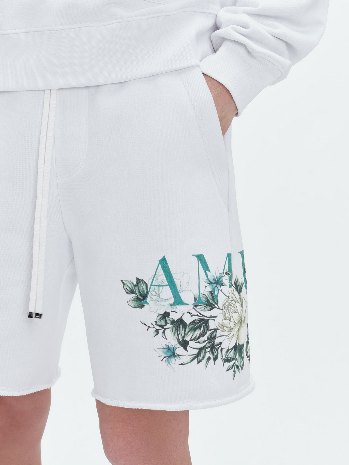 AMIRI FLORAL SWEAT SHORTS WHITE
