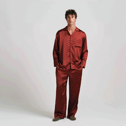 SATEEN SLEEP MENS LONG SLEEP SET | RED HEART HALFDROP