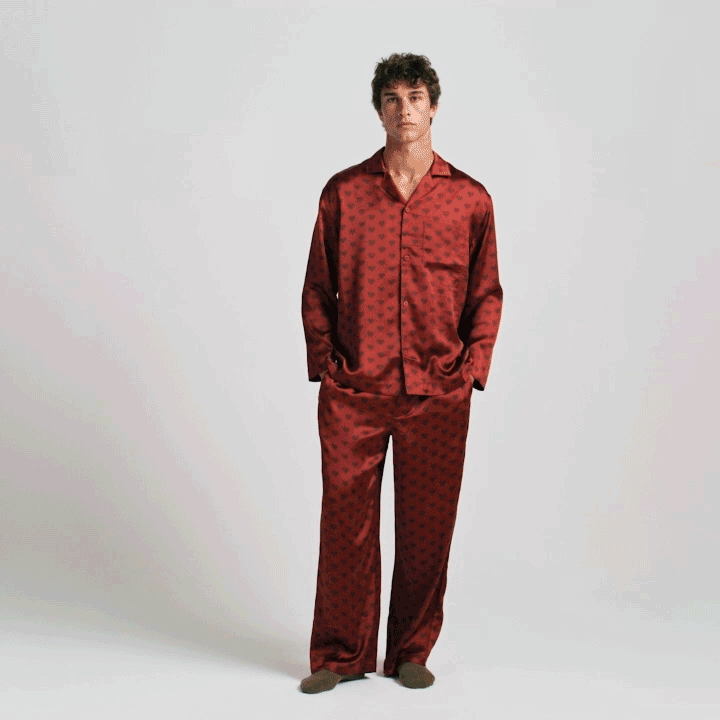 SATEEN SLEEP MENS LONG SLEEP SET | RED HEART HALFDROP