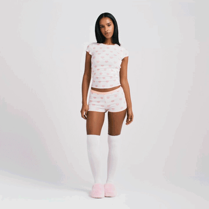LOGO POINTELLE BABY TEE AND MICRO SHORT SET | SNOW LACE HEARTS