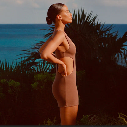 Cotton Jersey Cut Out Mini Dress