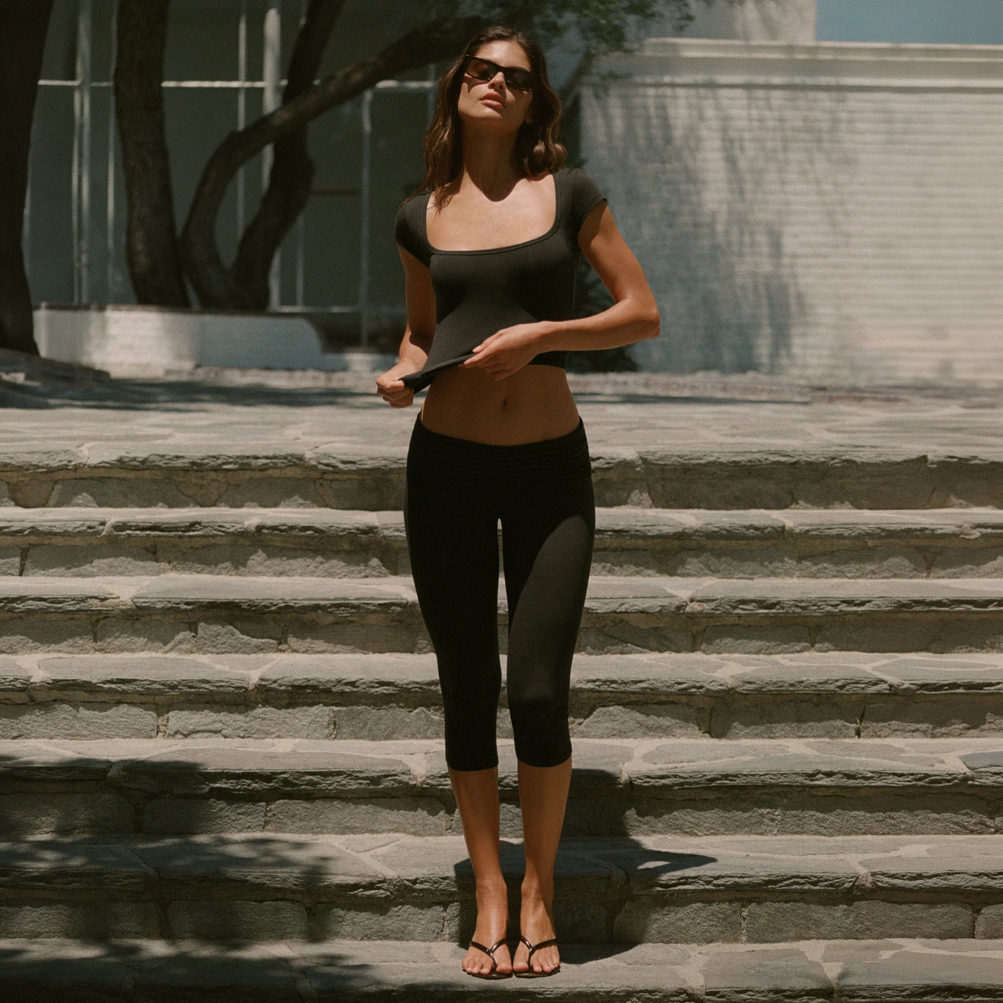 Cotton Jersey Foldover Capri