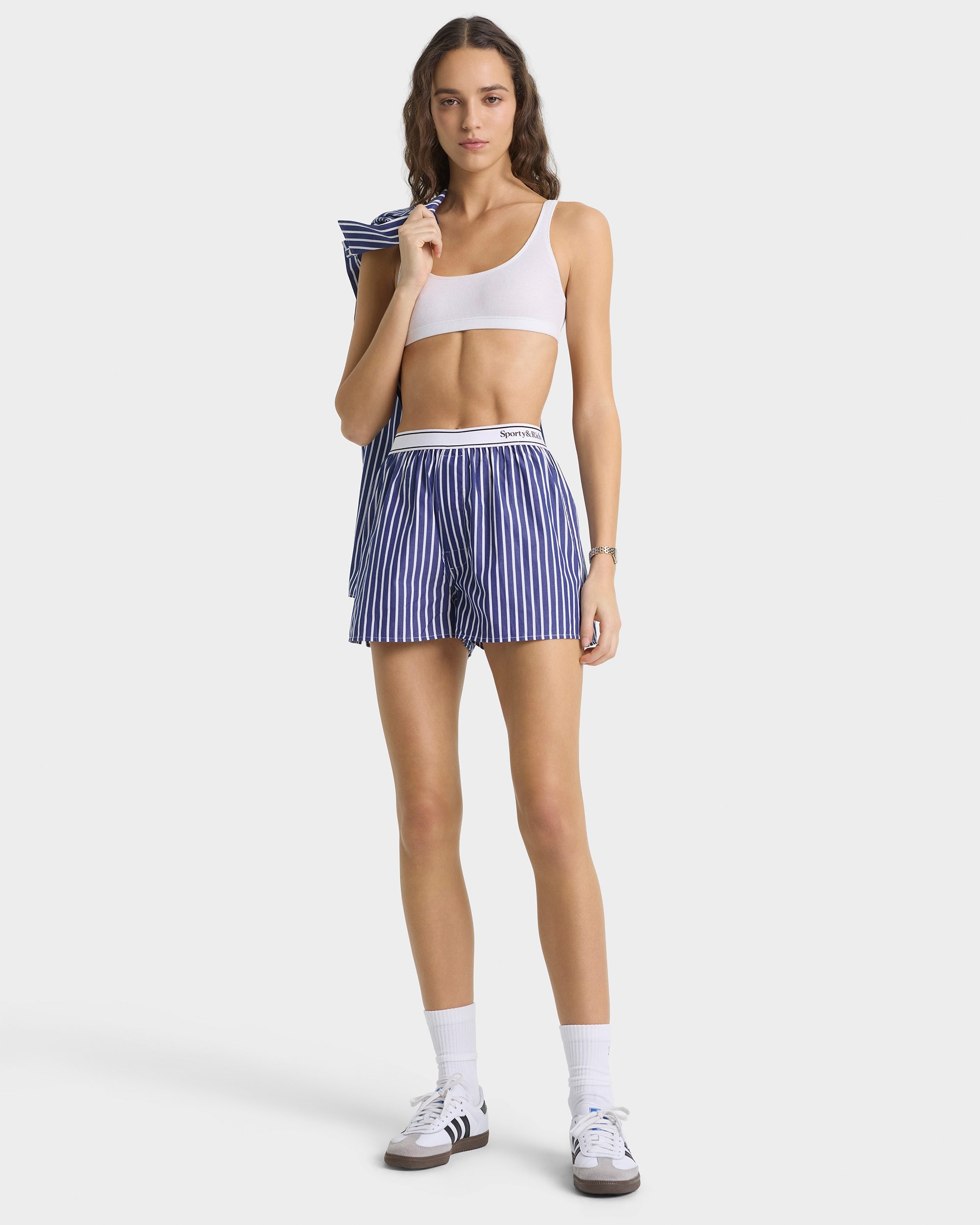 Serif Logo Boxer - Navy Stripe